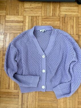 Madewell Lavender Open-Knit Button Cardigan